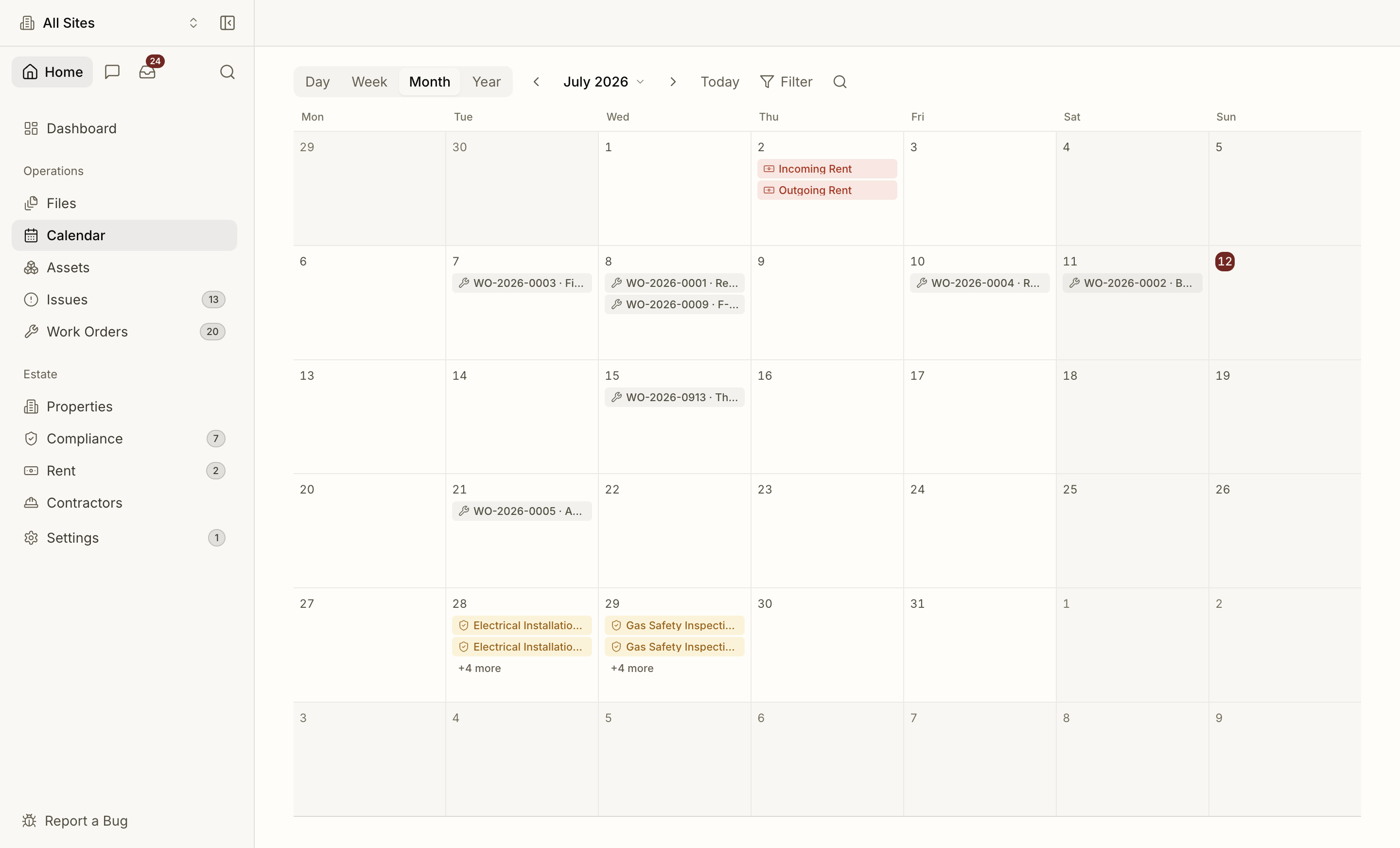 The statutory calendar with every visit scheduled per home
