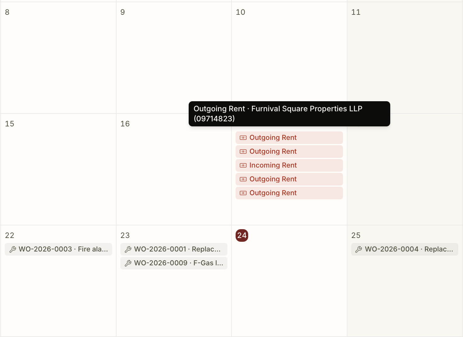 Planned maintenance on the calendar