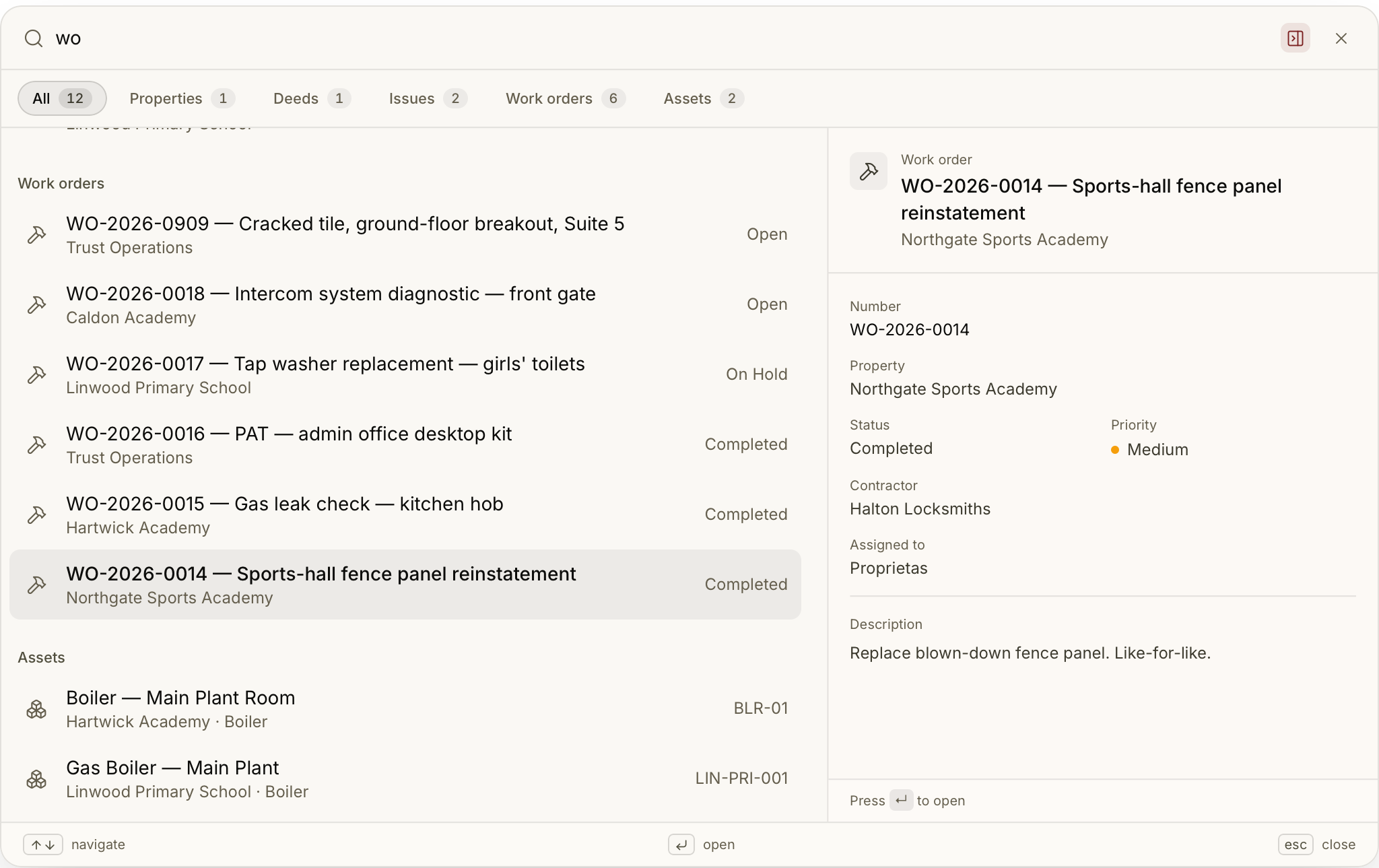 The command palette searching across the whole workspace