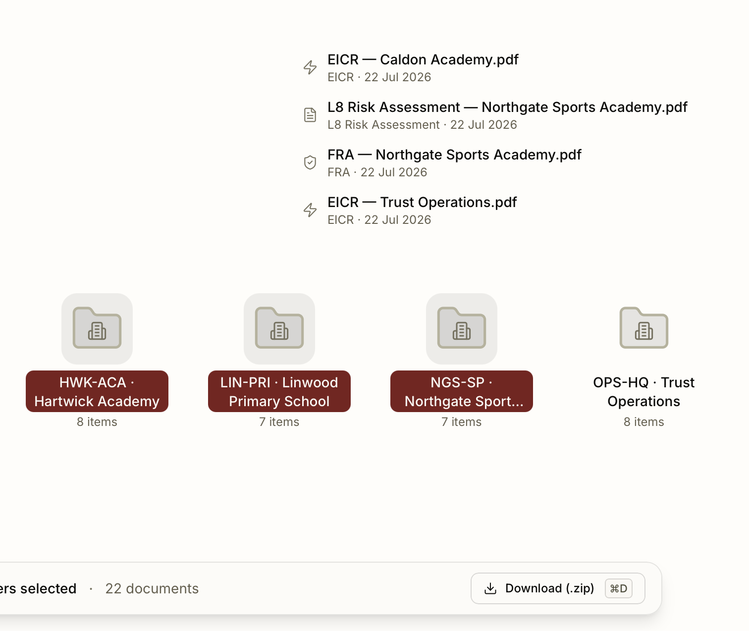 Documents filed per property, multi-selected