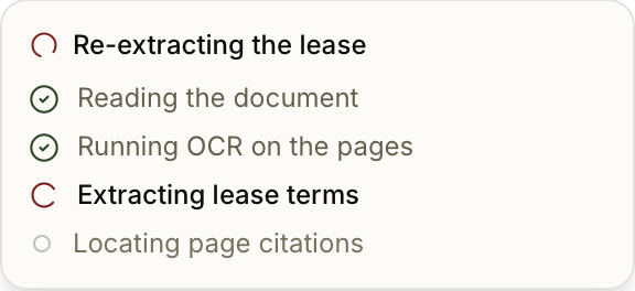 A lease being read: OCR and term extraction in progress