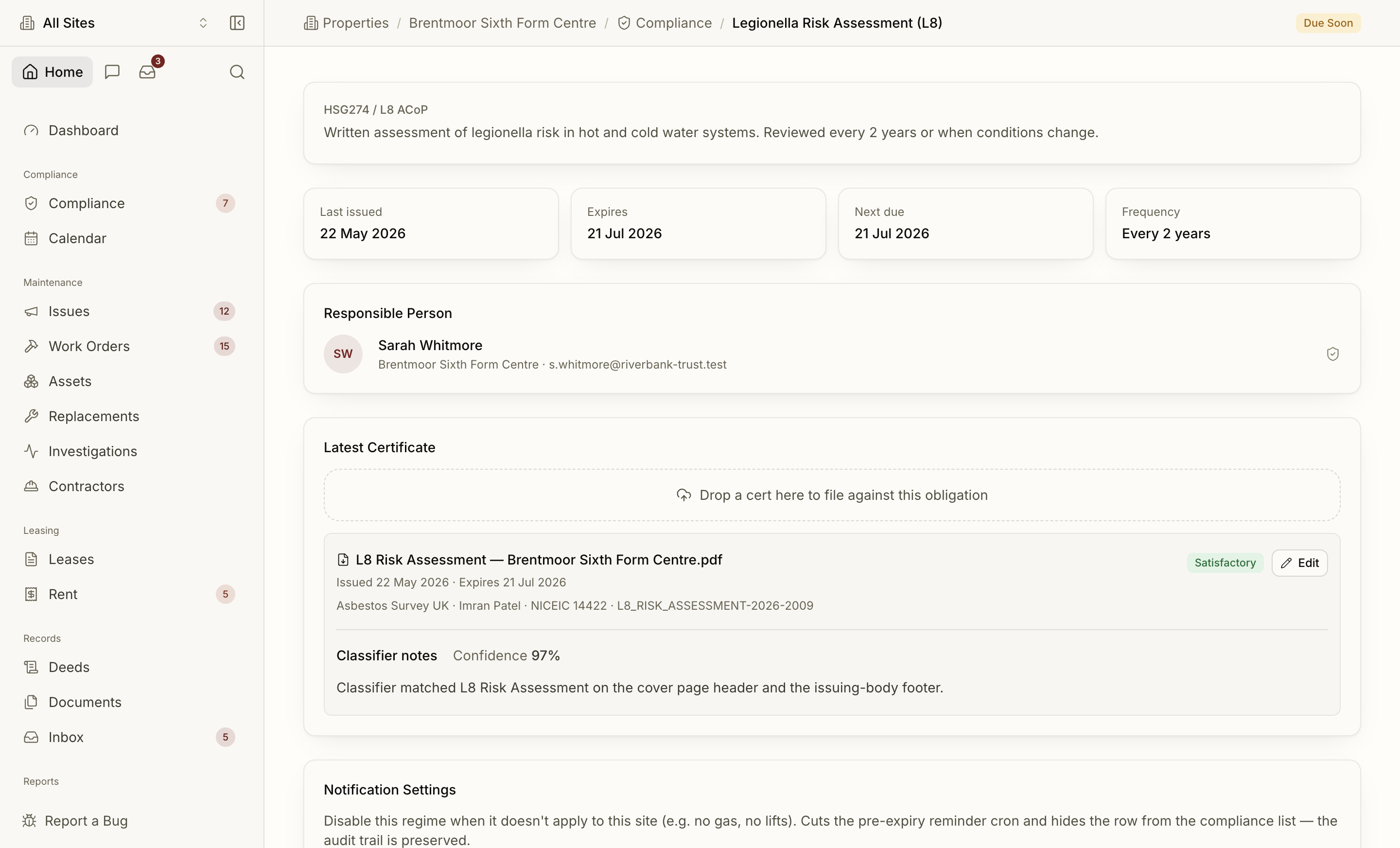 L8 obligation detail page